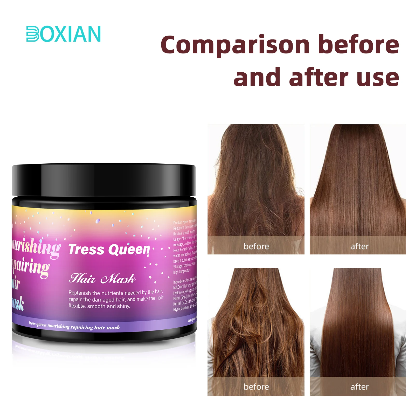 Wholesale OEM private label organic natural mositure chinese hair korean hair mask Flexible Smooth shiny silky Hair Mask