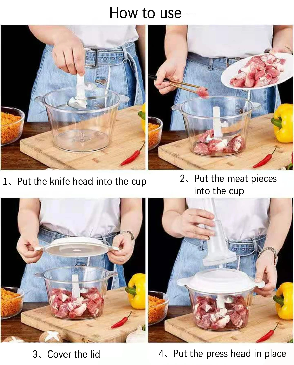 Handheld Plastic Vegetable & Onion Chopper Manual Slicer Cutter with Push Feature for Meat & Poultry Tools