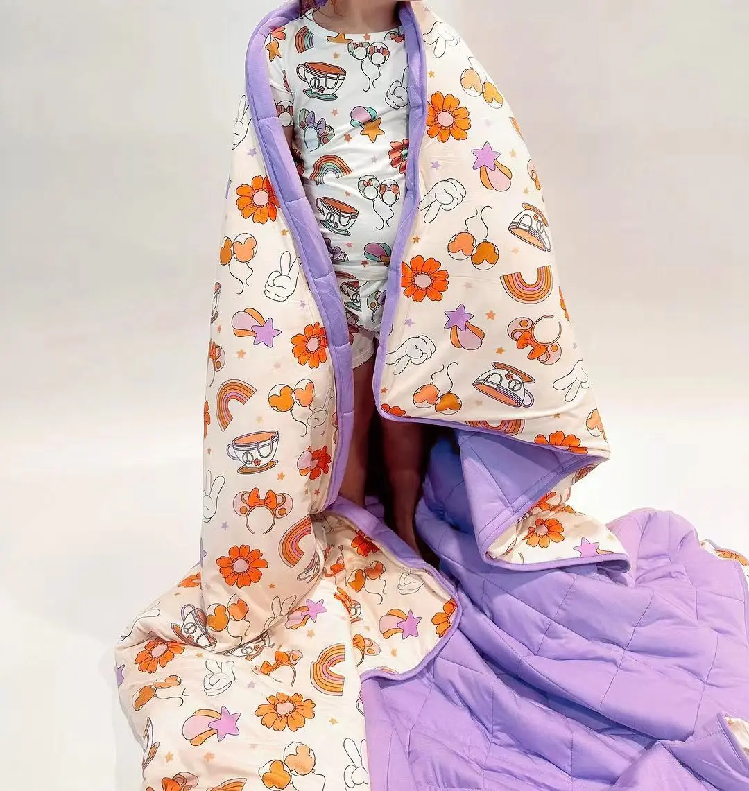 Vintage Floral Soft Silky Cotton Bamboo Rayon Breathable Cool Double Quilted Throw Blanket