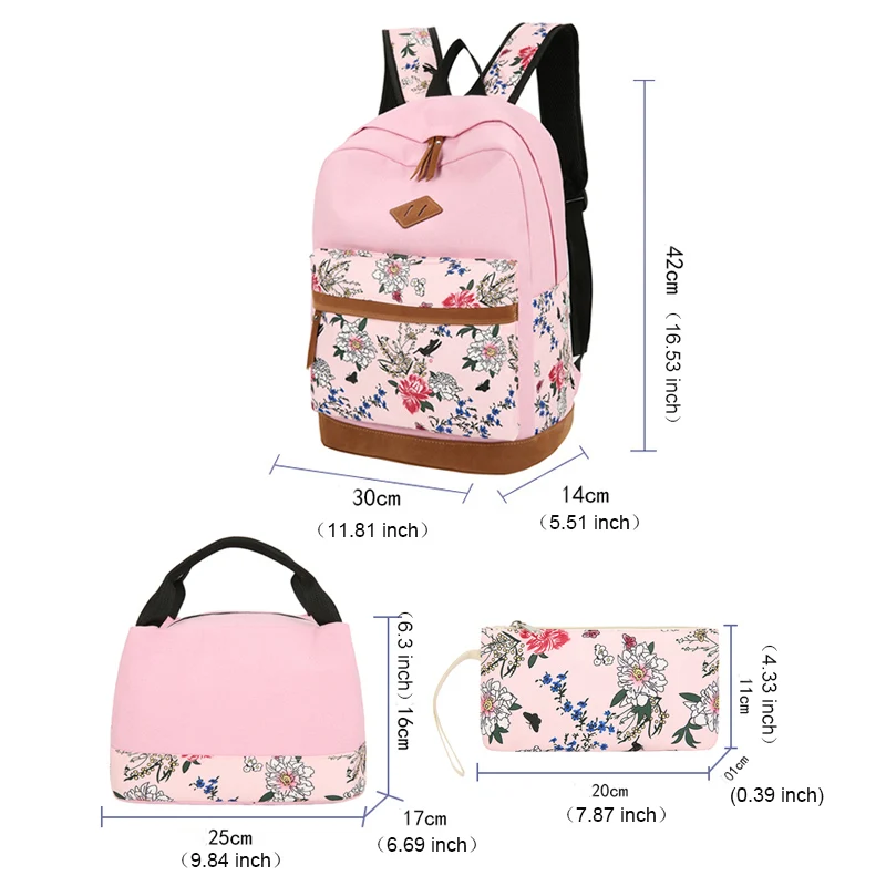 Wholesale cheap multi color 3 pieces school supplies book bag girls backpack school bag set