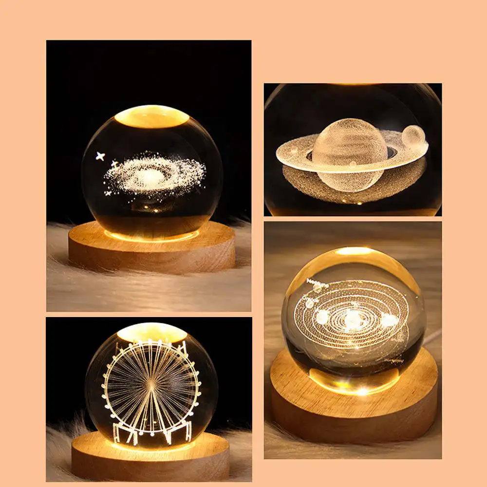 Desktop Decor 3d Art Crystal Ball Night Lamp Luminous Crystal Ball Decoration Solar System Led Night Lights