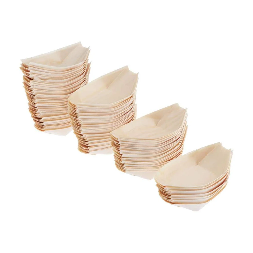 Disposable Bio-Degradable Wooden Snack Boat Tray Appetizer Serving Food Tray Pine Sushi Boat