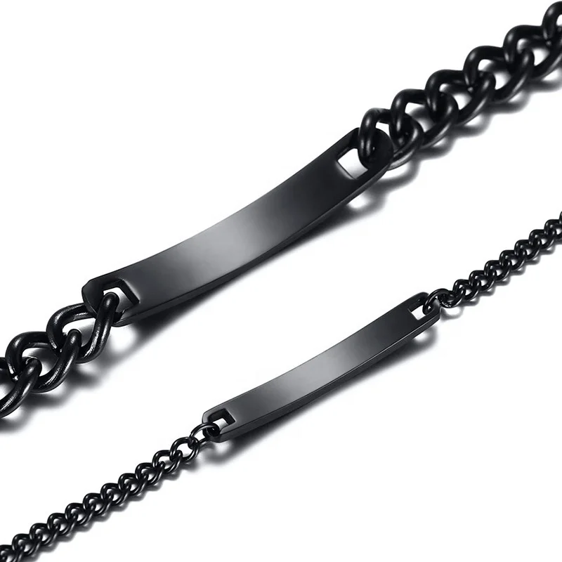 Wholesale Classic ID Name Custom Engraved Plan Bar Stainless Steel Couple Bracelets