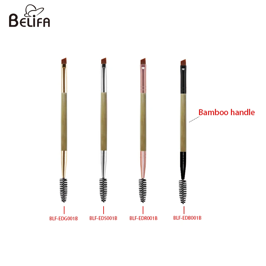 Belifa private label  rose gold silver black double end head mascara eye angled eyebrow wand and eyelash spoolie makeup brush