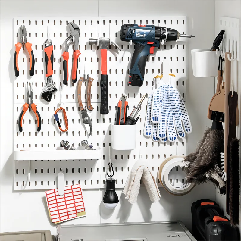 Garage storage tools display panel plastic ABS pegboard wall mount rack organizer Pegboard Combination Kit For Wall Storage Rack