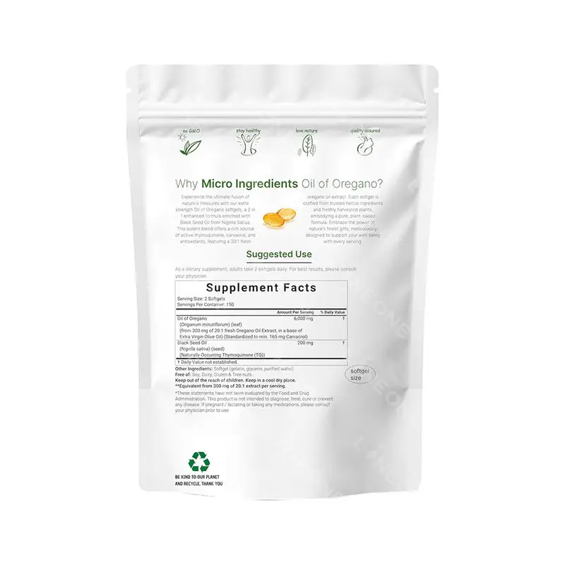 Plant Extract OEM 6000mg Oregano Oil Softgels Black Seed Strength Carvacrol Thymoquinone Tablets Adults Pregnant Women