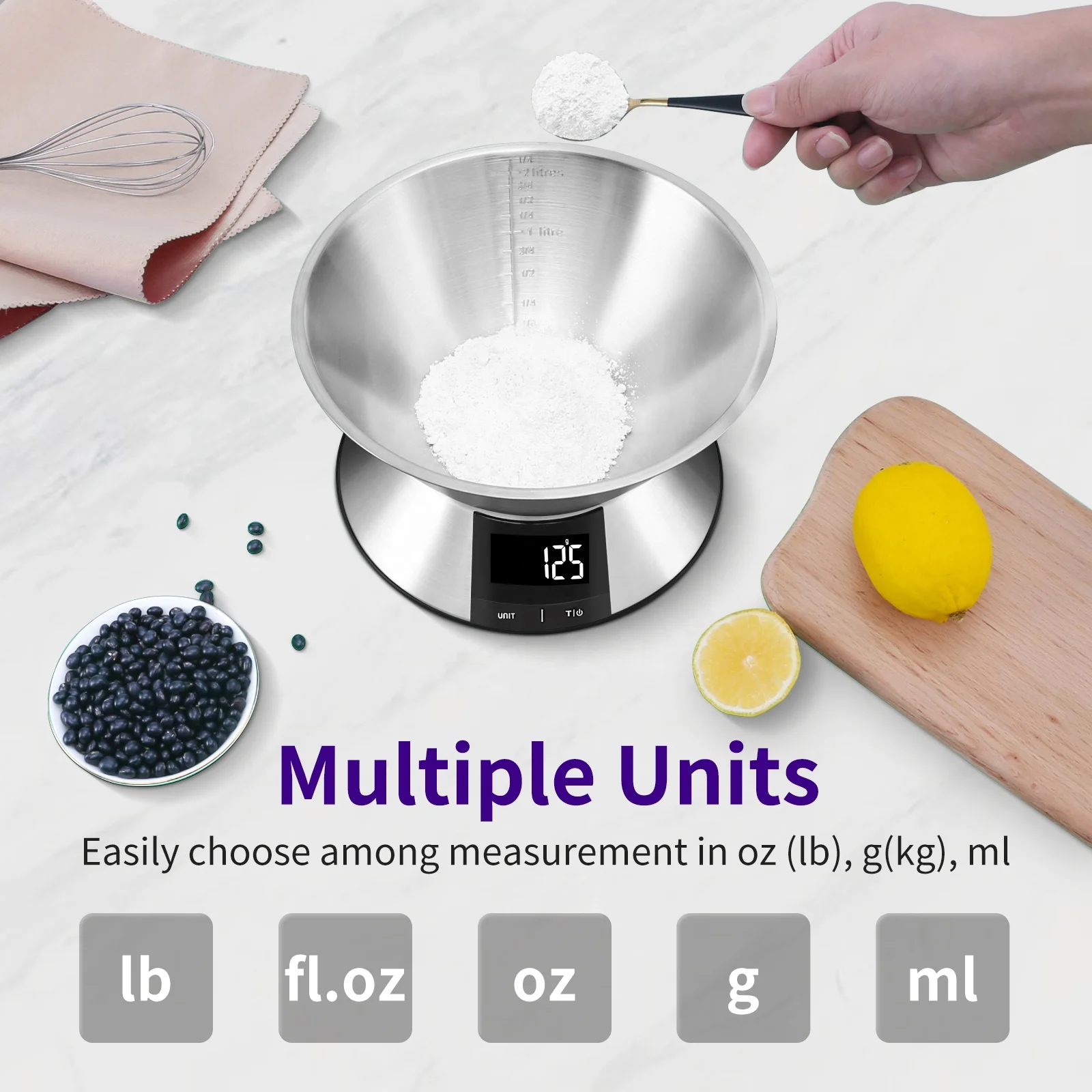 Custom balance de cuisine 5kgs detachable stainless steel multifunction food measuring digital kitchen scale with bowl