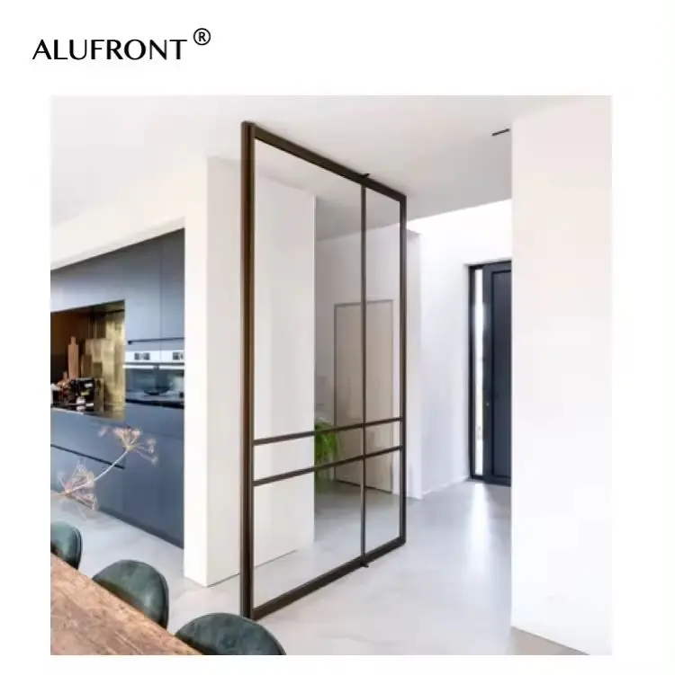 ALUFRONT Glass Luxury Main Entrance Door Steel looked Aluminum Pivot Doors Modern Entry Grey Glass Front Door