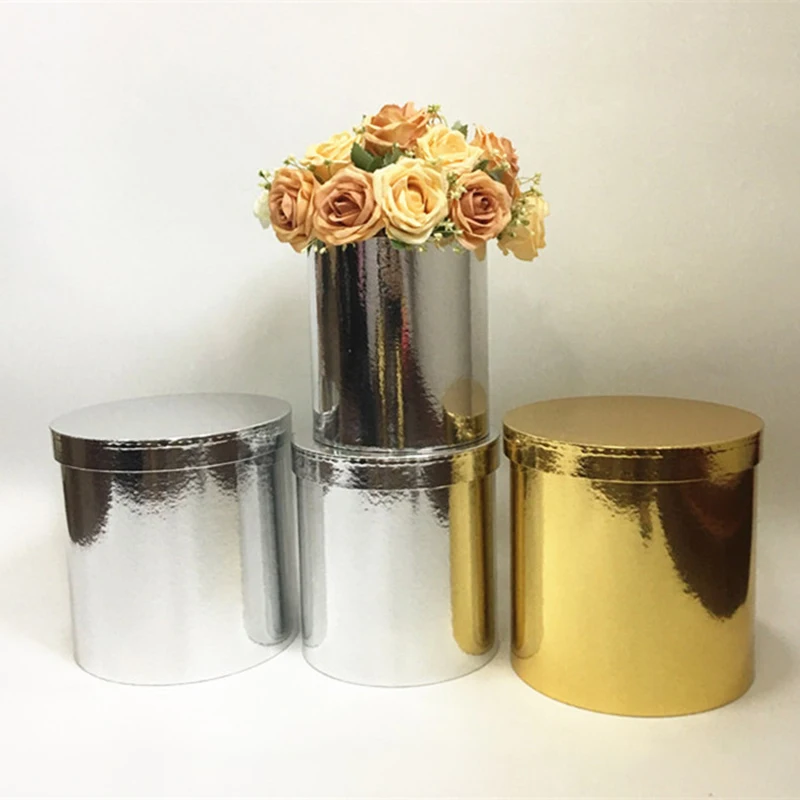 Velvet Luxury Rigid Aluminum film Paper Hat Gift Packaging Florist Portable Flower Box Round Floral Boxes