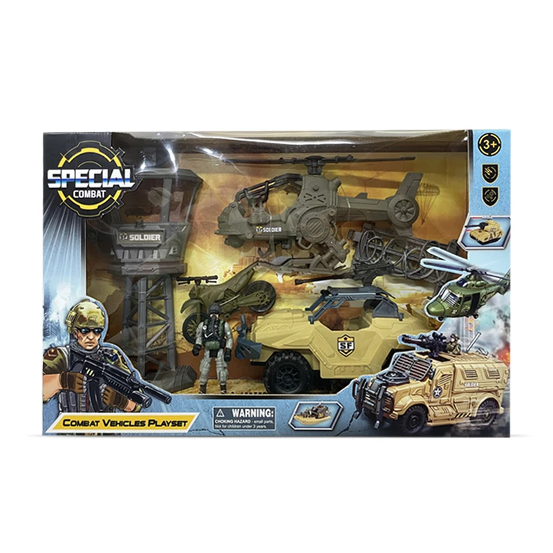 Pretend play watchtower helicopter custom toy soldiers military children plastic toys