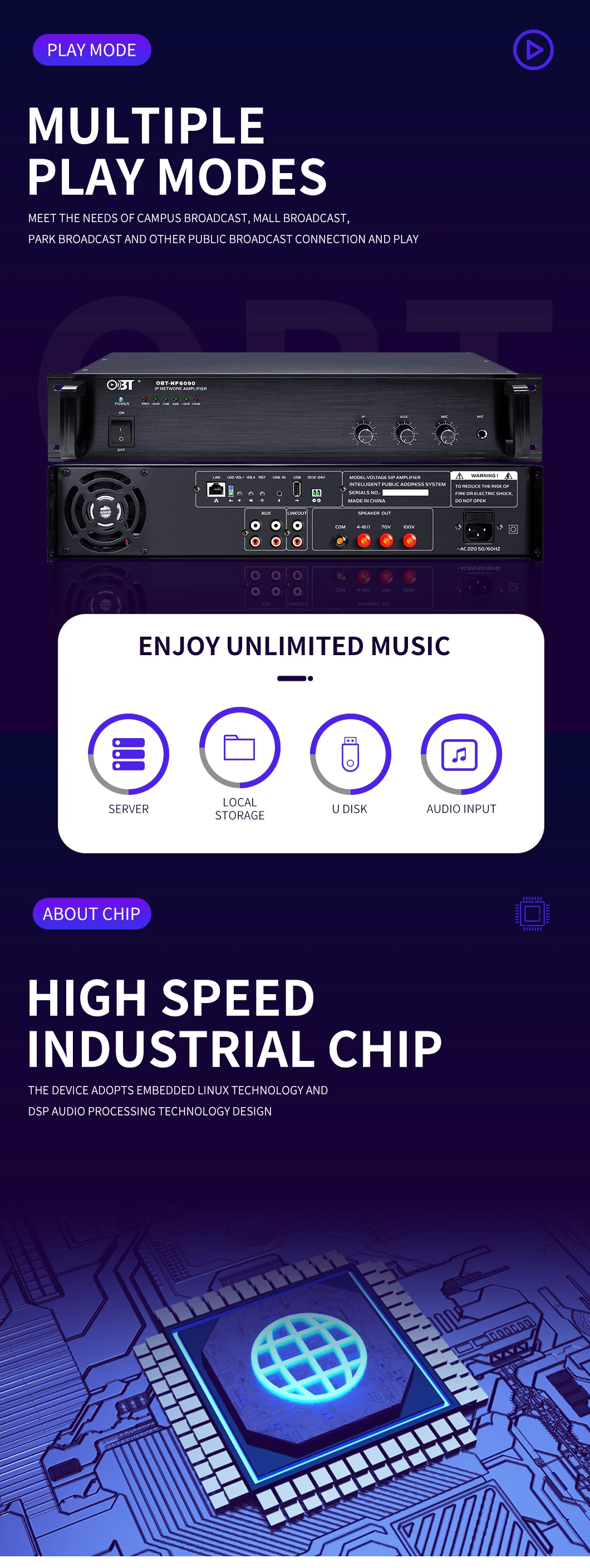 IP Audio Amplifier Network IP PA system Amplifier SIP Amplifier