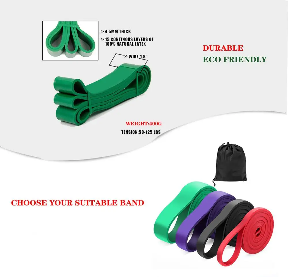 100% natural latex resistance band set powerlifting strength exercise bands pull up assist bands for men and women