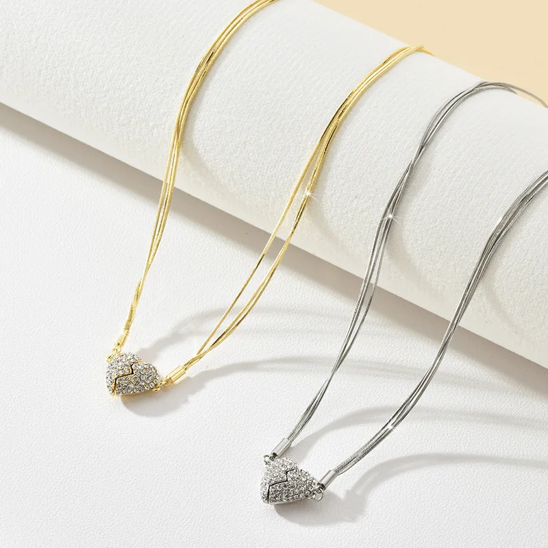 Lateefah OEM Fashion Zircon Shiny Heart Shaped Magnet Pendant Necklace