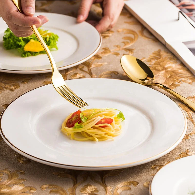 Ourwarm Ceramic Round Flat Banquet Dinnerware Wedding Porcelain Charger Plate with Gold Rim