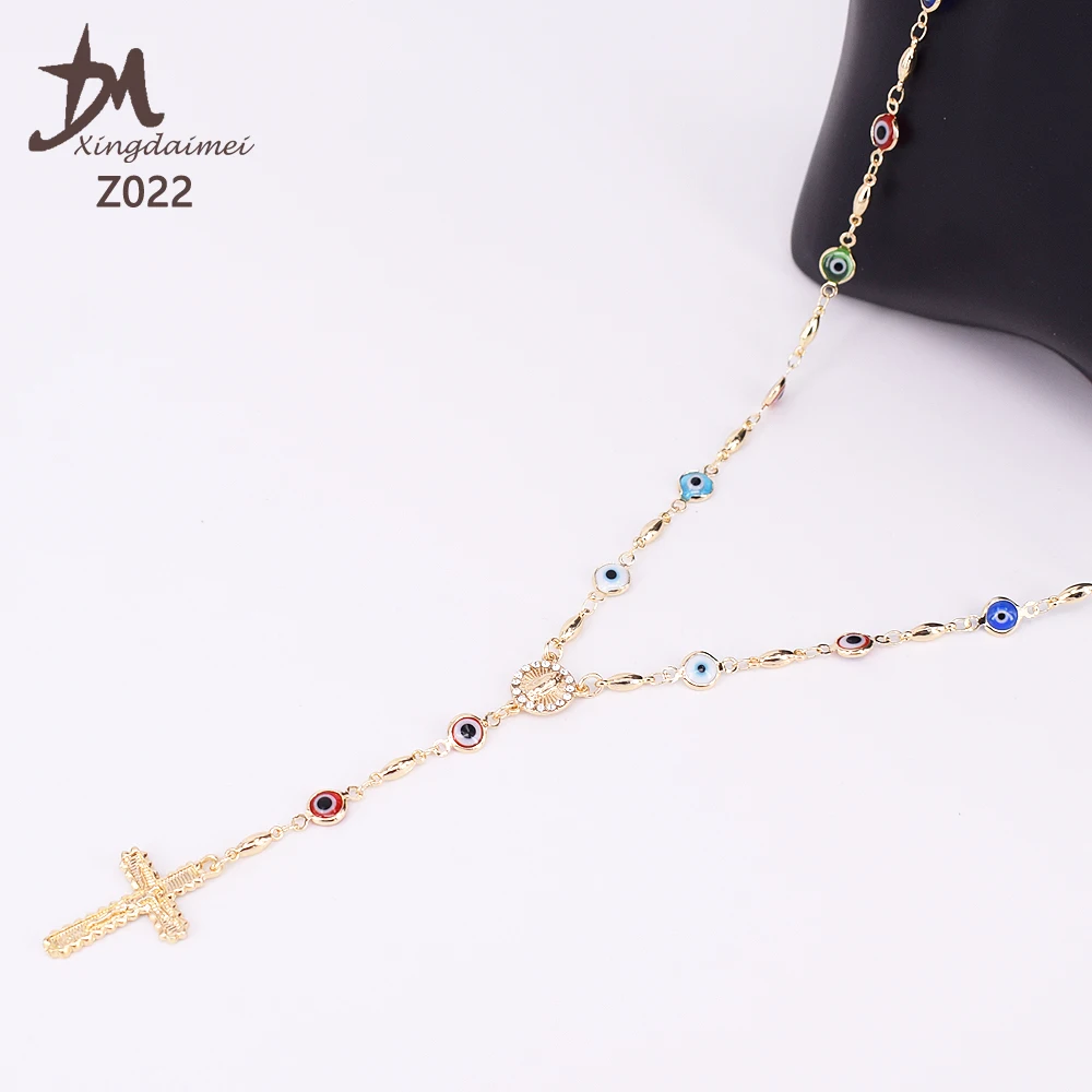 
Z022 evil eyes religious necklace 18k gold cross necklace religious jewelry 