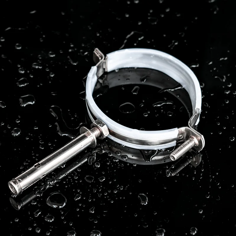 Clamps with rubber profiles and welded stainless steel nails