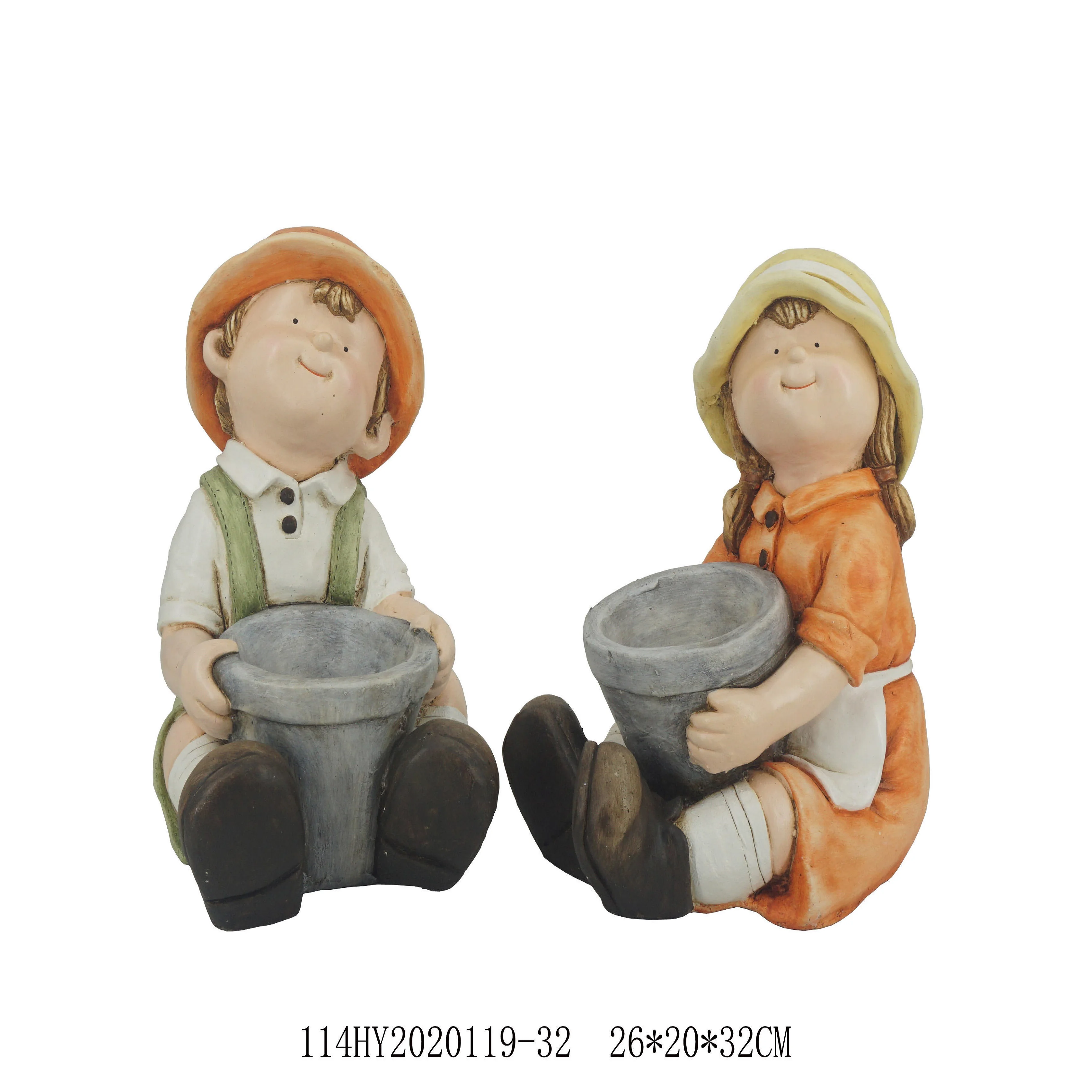 Garden Sculpture Magnesia  Boy Girl Model Planter Pot Outdoor Landscape Decoration