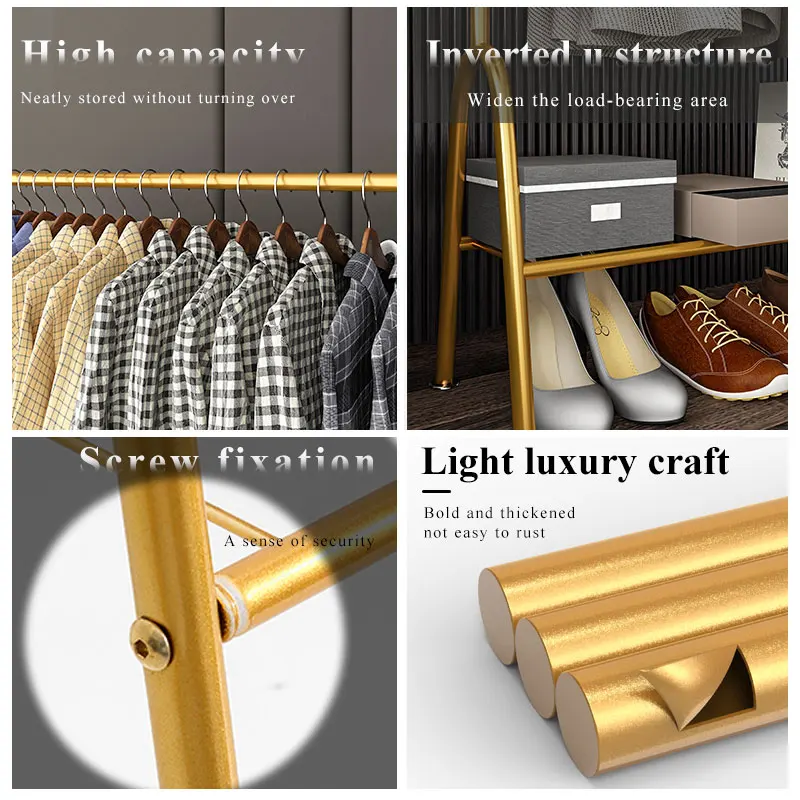 
Hot sale light clothes rack floor stand bedroom hanger household folding clothes shelf drying rod Nordic floor coat rack stand 