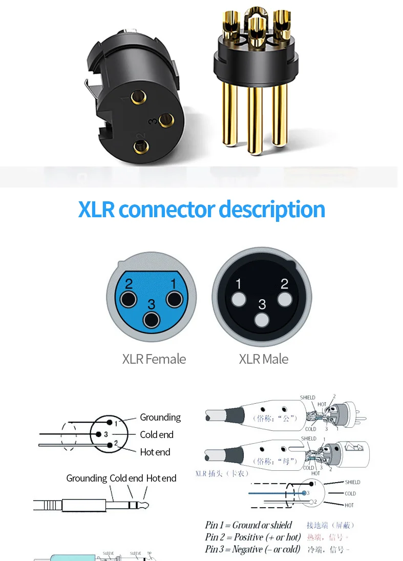 Oem Custom Wholesale Black Male To Female 3 Pin Xlr Cable Xlr Connector Audio Cable For Microphone Camera