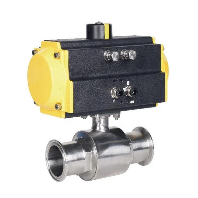 Stainless steel double acting single action pneumatic actuator operated food grade actuated ball valve
