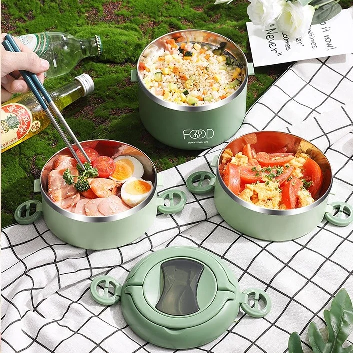Stainless steel portable insulated lunch box stackable food container set adult thermal bento lunch box with thermal bag