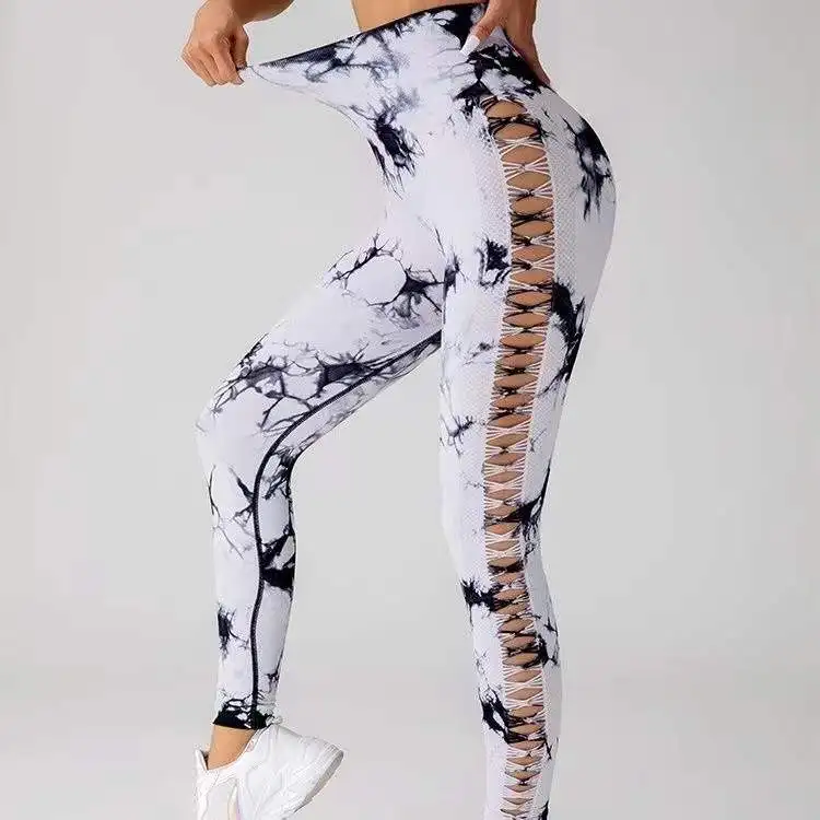 Wholesale Products Sexy High Waist Butt Lifting Sports Yoga Leggings Side Hollow Out Seamless Gym Leggings