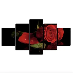 Gallery Wrap 5 Panel Gift Wall Picture Art Decor Red Rose Flower Canvas Prints for Living Room Decoration