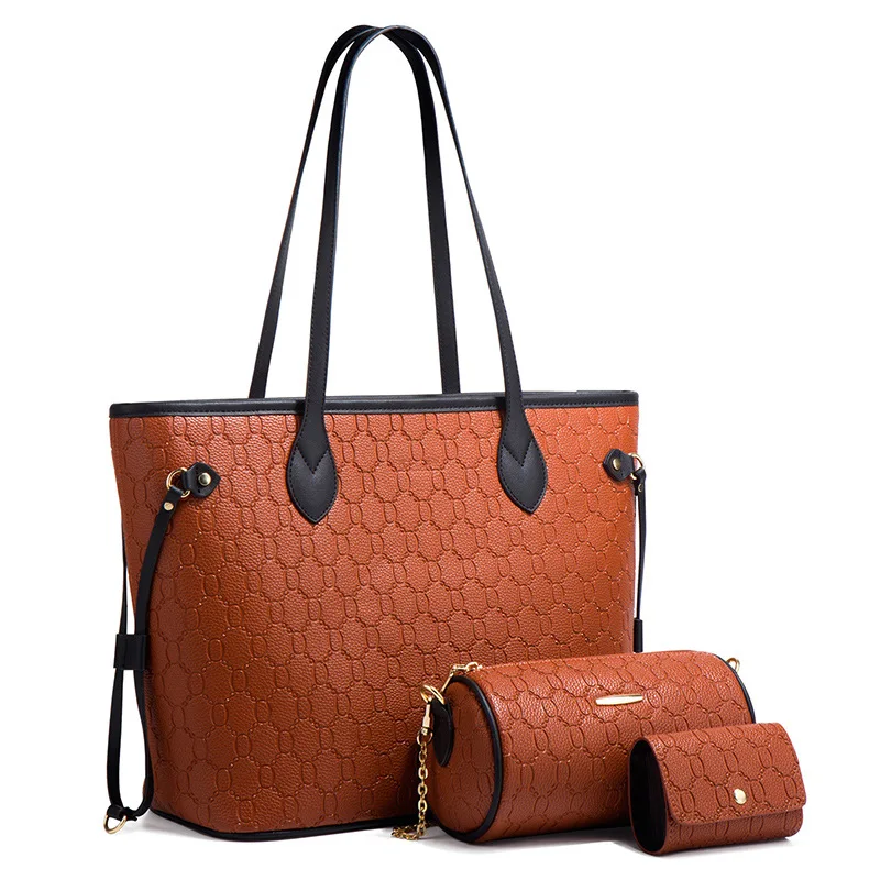 Women Luxury design PU leather Ladies retro Shoulder Crossbody handbag tote bag set with clutch purse card holder