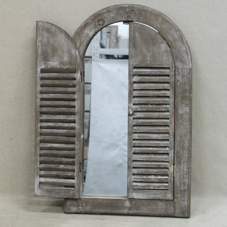 Luckywind Hot Sale Farmhouse Wall Decor Vintage Decorative Arch Shutter Window Mirror