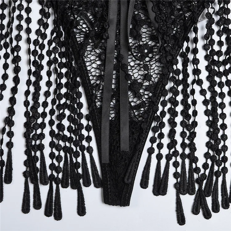 New Arrival Ladies Clothes Sexy Lingeries Tassels Patchwork Transparent Lace Women Sexy Underwear