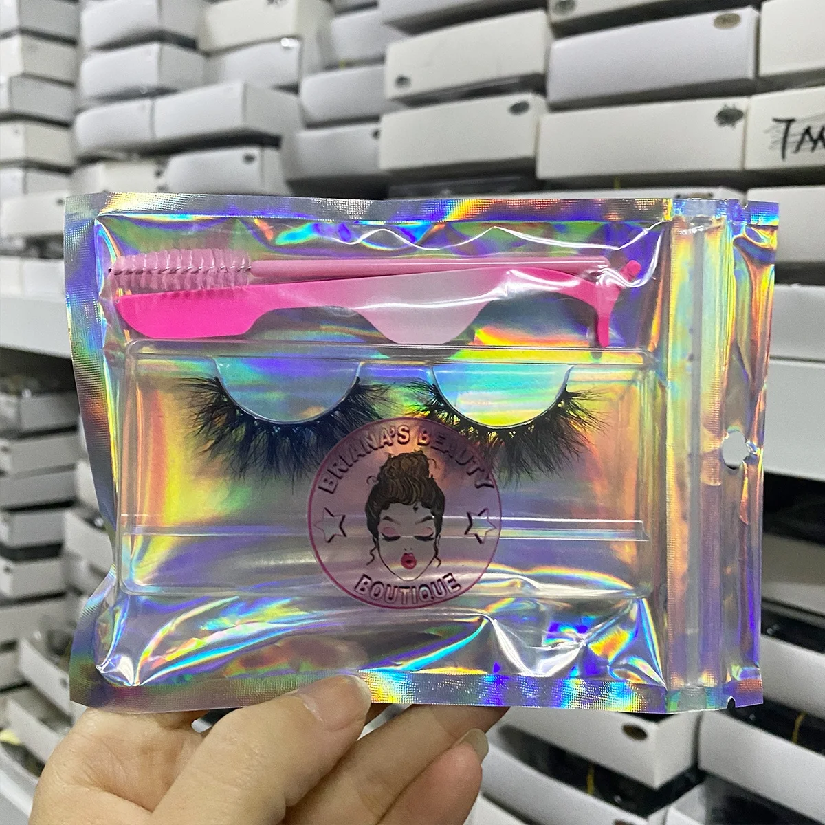 Anforlin custom logo 3d mink lashes book multiple holographic eyelash packaging box with glue and tweezers