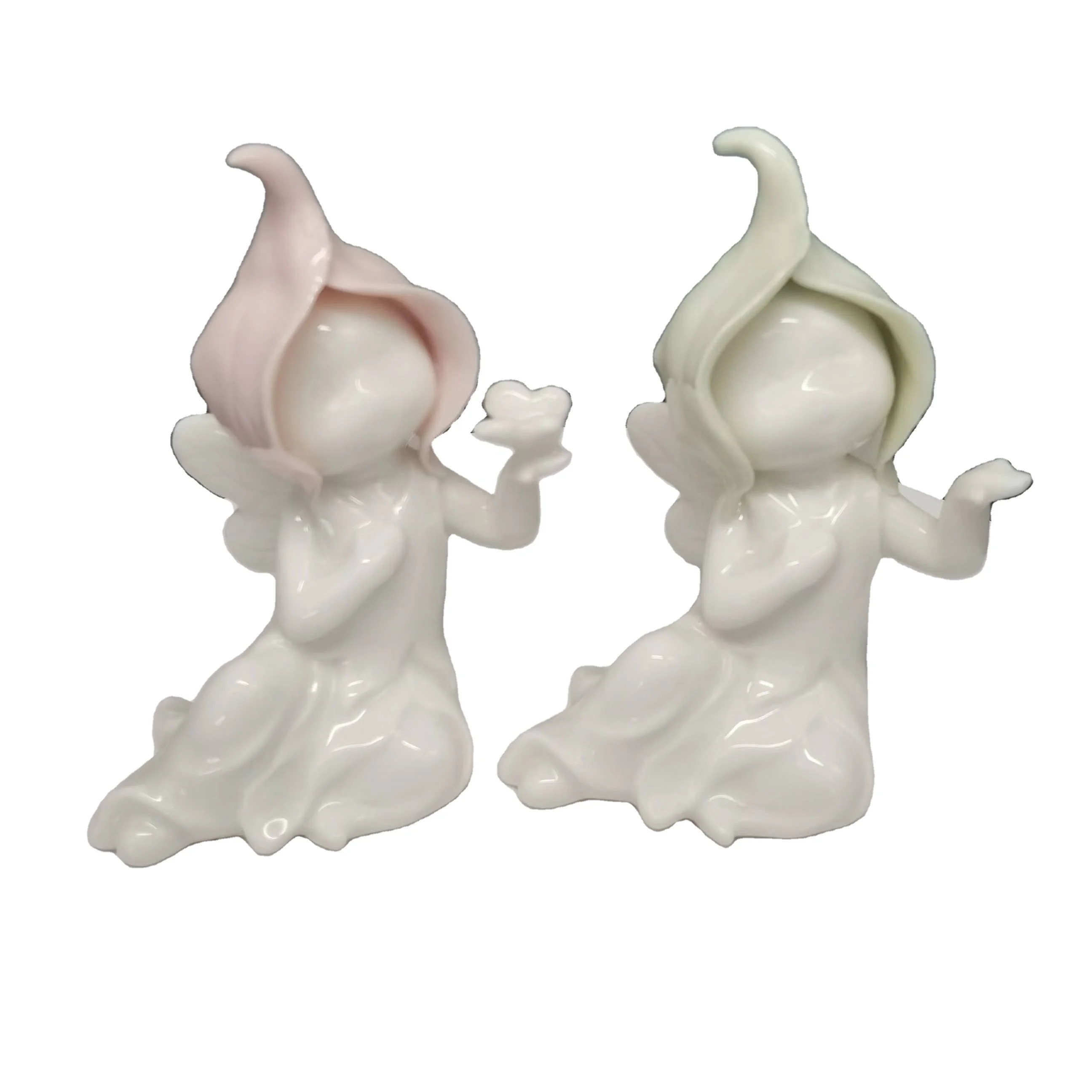 white ceramic fairy with flower folk handmade OEM Customized Europe art and style