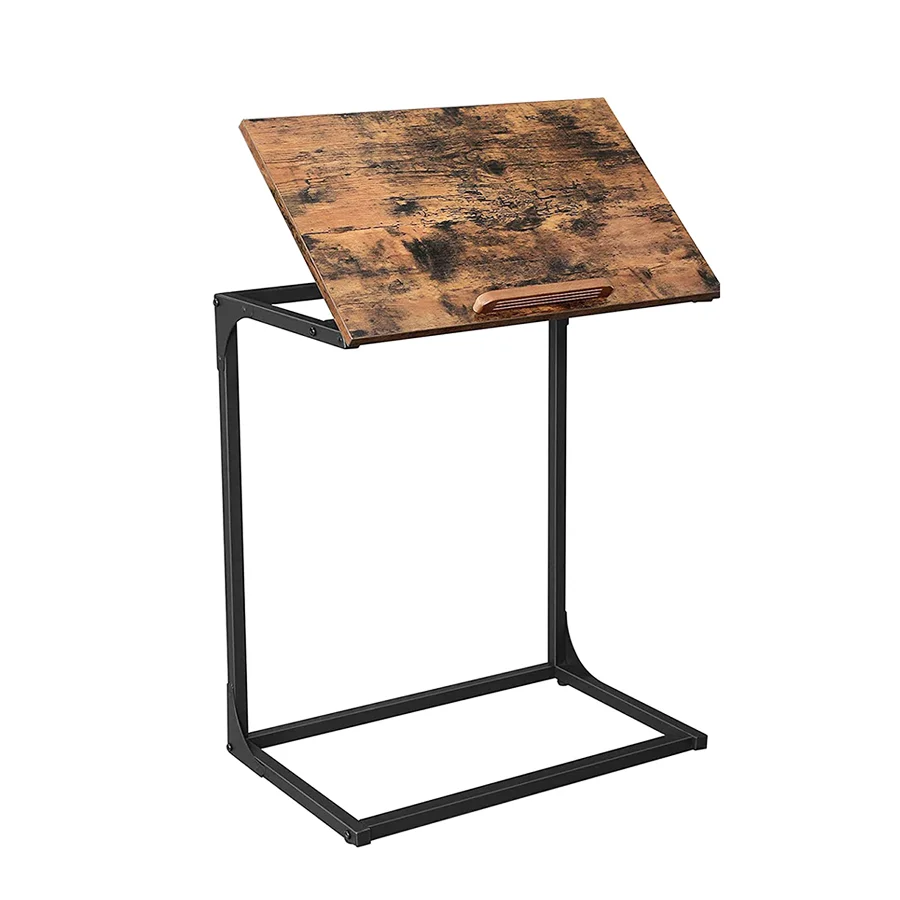 
Living Room Industrial Wood Adjustable Surface Side Laptop Tray Table Under Sofa Table With Tilting Top 