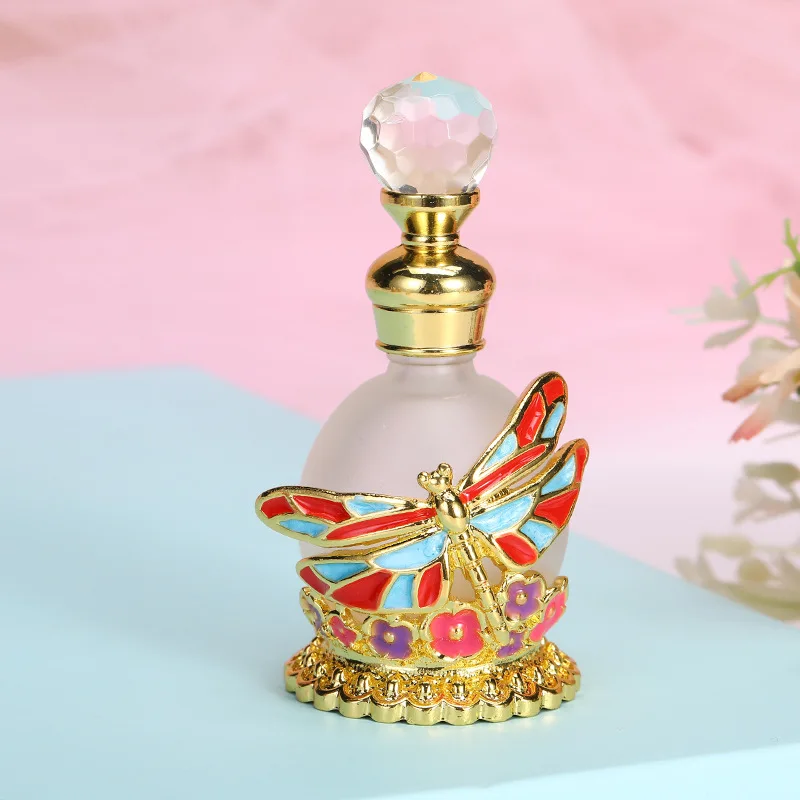 Glass bottle manufacturer 15ml Enamel dragonfly handmade metal alloy perfume fragrance bottles from Dubai