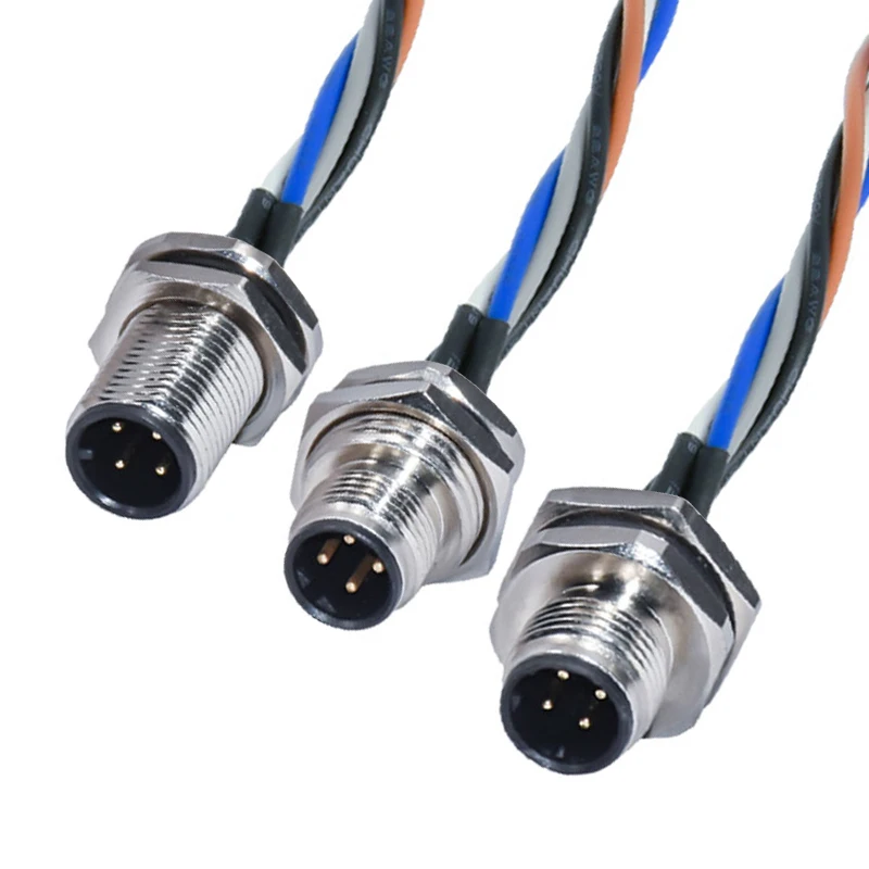 M12 коннектор, крепление панели 2 3 4 5 6 8 12 17 pin Ip67 Ip68, водонепроницаемый штекер, гнездо M12, проводной кабель с задним креплением
