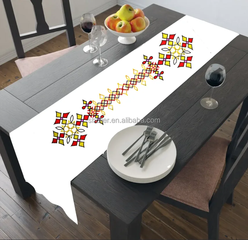 Custom Ethiopian table linen satin home table runner chair ribbon decoration wedding table runner pattern solid type