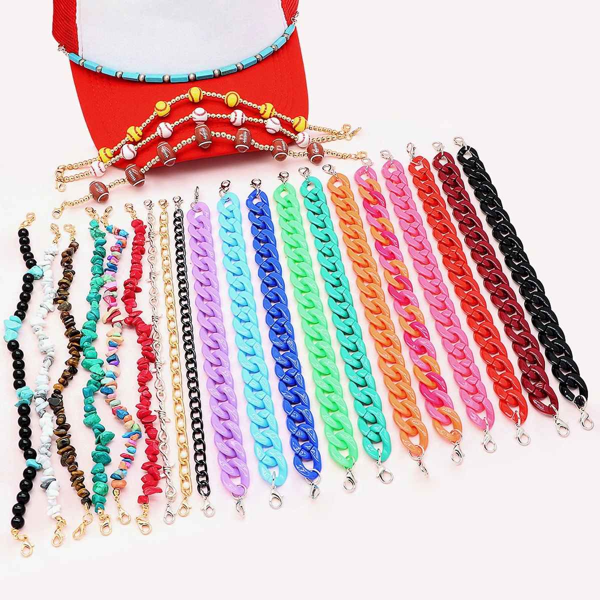 2024 RTS New Arrival Turquoise Trucker Hat Chains DIY Polymer Clay Baseball Cap Chains Halloween and Christmas Gifts Accessories