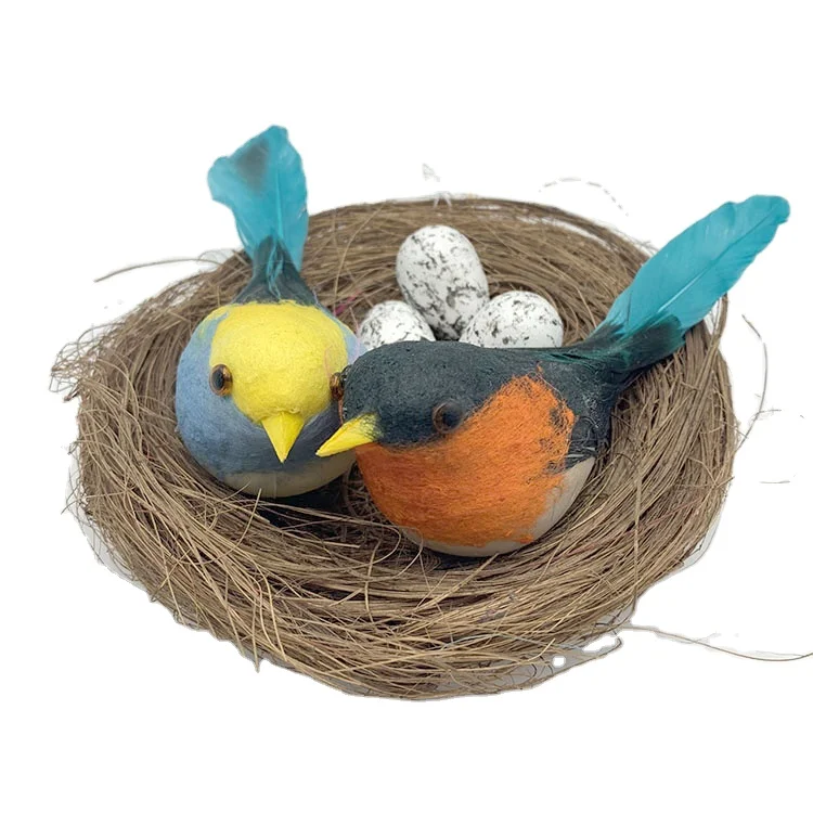 Feather Birds Nest with Eggs Artificial White Pigeons Decor Bird Craft for Home Ornaments Wedding Decoration