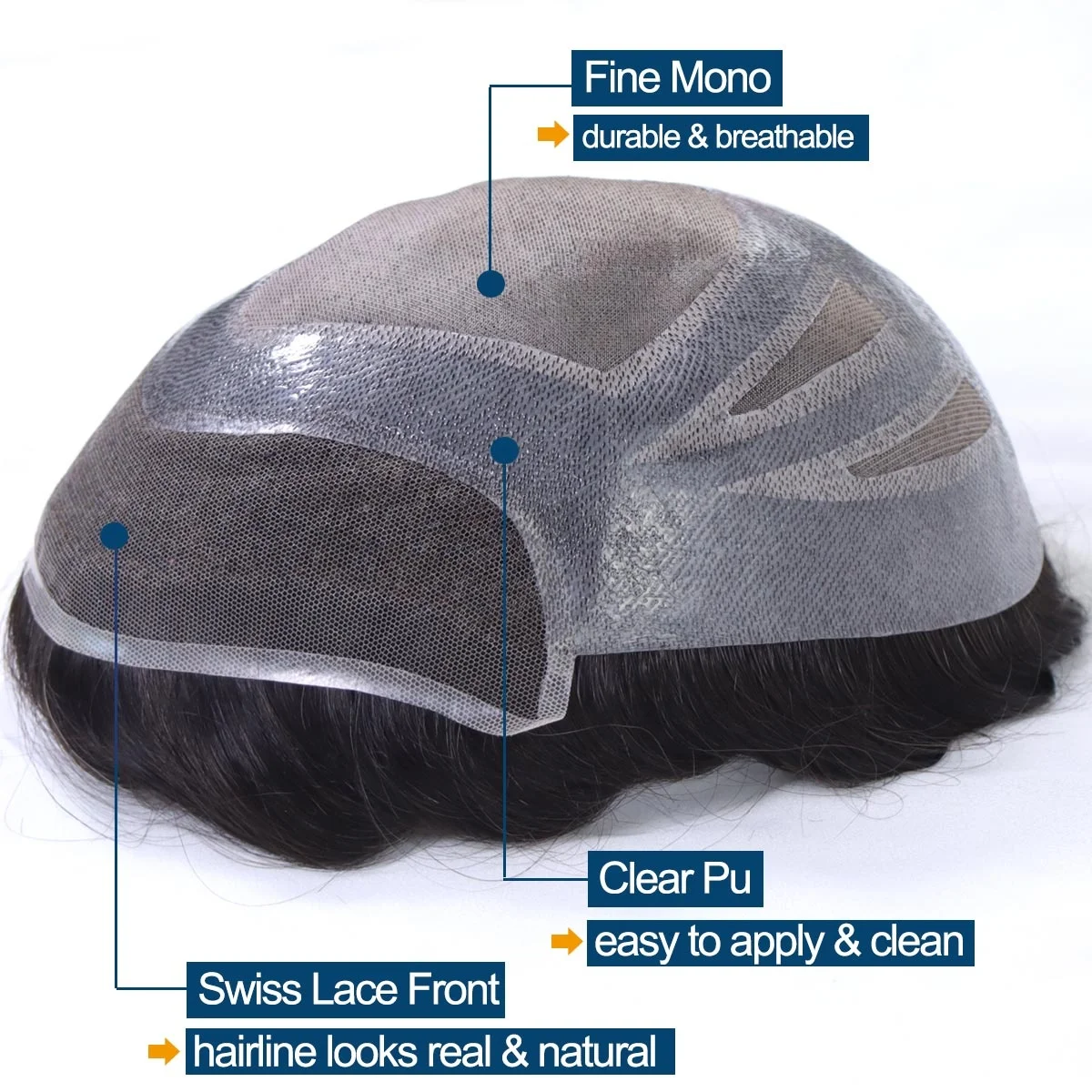 Stock HD Swiss Lace Front With Pu Perimeter Fine Mono Toupee 100% Indian Remy Human Hair Replacement Toupee For Man