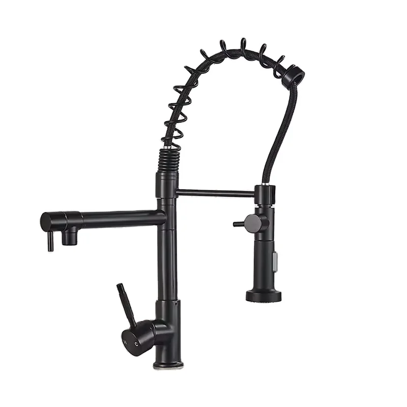 Classic Single Handle Stainless Steel Kitchen Faucet with Ceramic Valve Core Spring-Pull Blackened Mixer Cover Plate Included