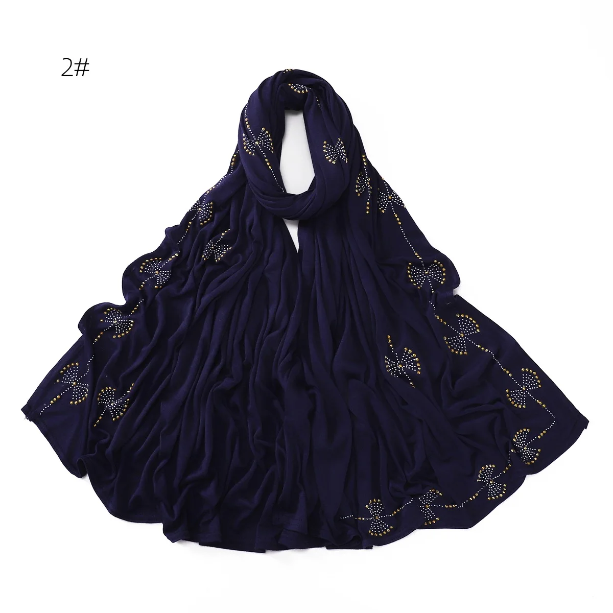 2023 Bow Crystal Muslim Rhinestone Warm Long Jersey Hijab Shawl Solid Color Cotton Headscarf