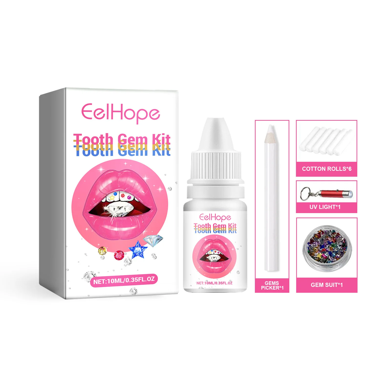 Hot Sale DIY Teeth Gems Kit With Curing Light And Glue Dental Decoration Diamond Crystal Tooth Gems Glue Kit