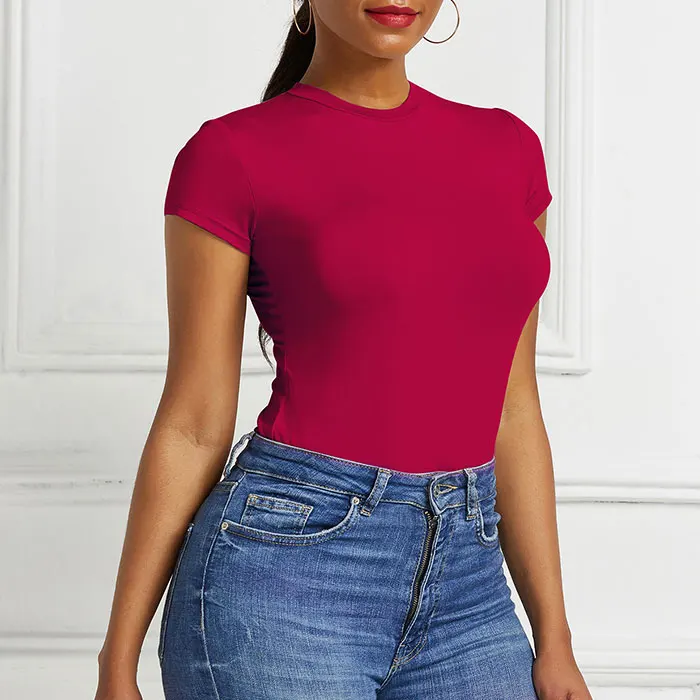 Новый Простой Модный женский eBay Amazon новый сексуальный однотонный боди с коротким рукавом