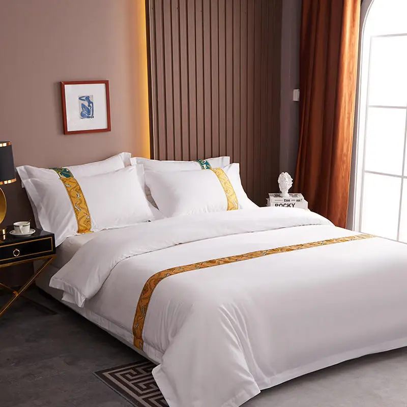  20-летний опыт работы с желтой вышивкой узор простыней Американский Hotel King Size 100% хлопок роскошные постельные
