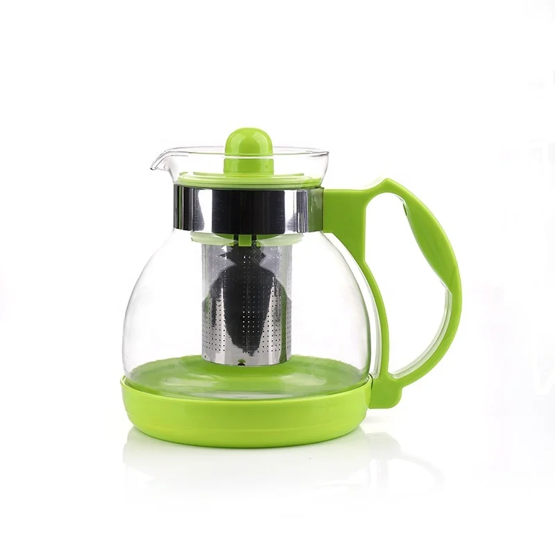 
1.8L tea pot glass jug with infusion tea pot kettle with green handle tea jug  (60775175452)