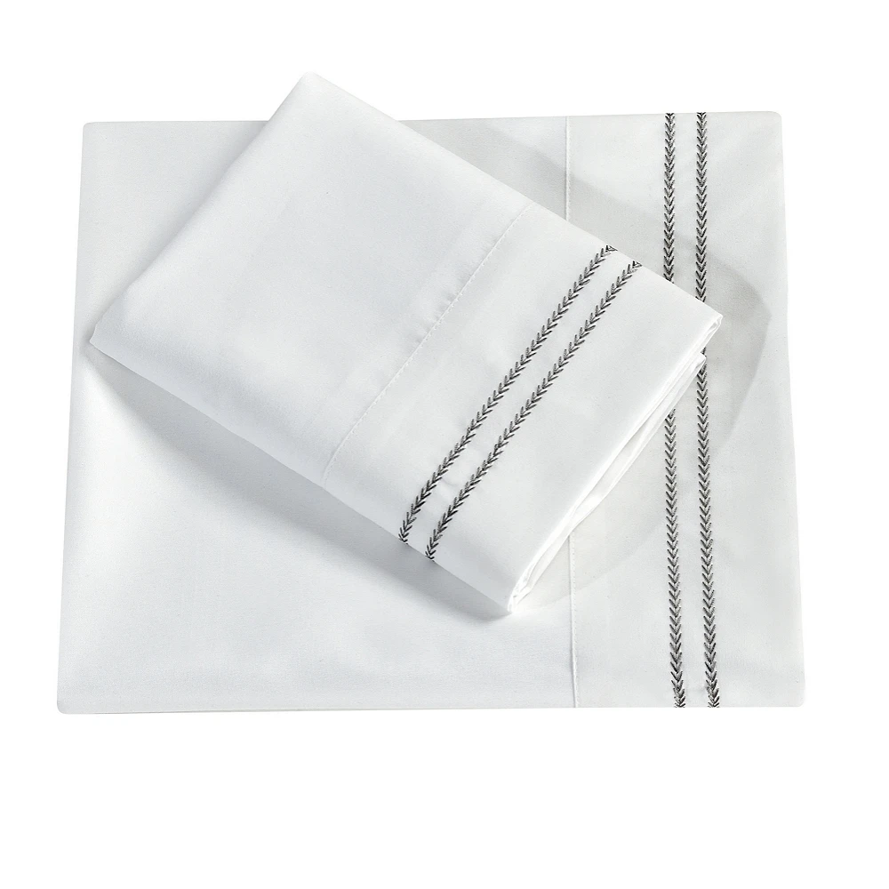 Hot sale custom classic embroidery design white hotel bedsheet set for bedroom