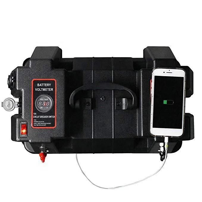 Outdoor Adventure Camping Plastic High Current Terminal LED Voltmeter USB Output Battery Box