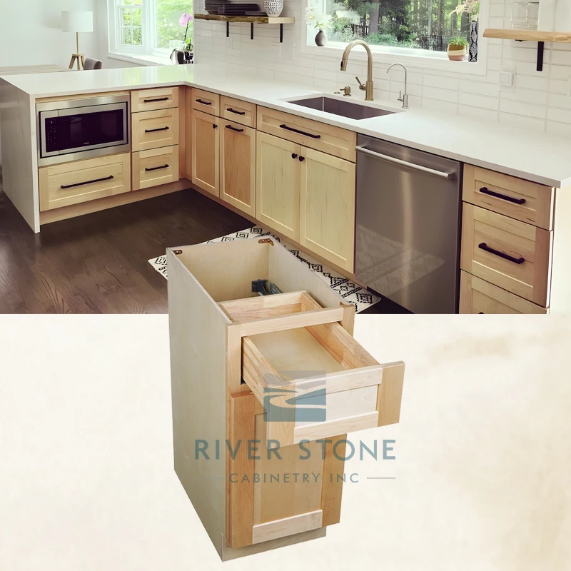 Local US Stock Modern Wood Kitchen Cabinets Base Natural Birch Cabinets RTA Cabinetry Manufacturer