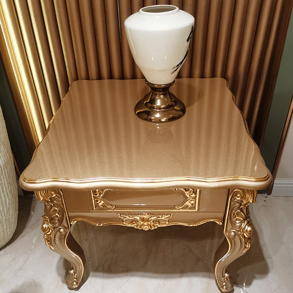 High end side table European Luxury royal golden carved wood living room side table furniture with drawer cabinet