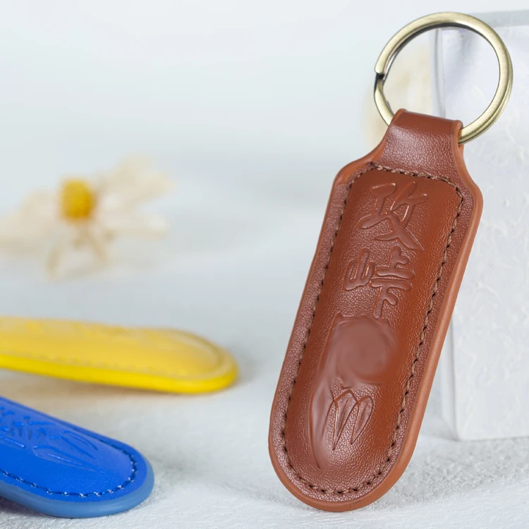 SAHE leather keychain light own logo on both side colors for choosing popular key chain